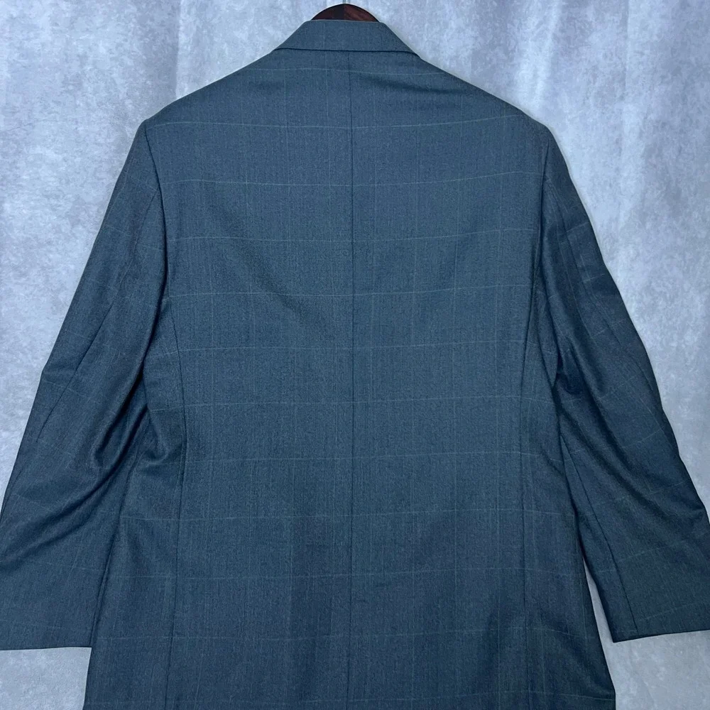 Oscar de la Renta Mens 40R Blazer Blue Gray Windowpane Check 3-Button Sport Coat